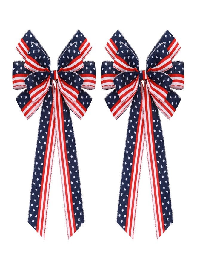 Meseey 2 Pack Extra Large Patriotic Bows for Wreaths American Flag Stars & Stripes Bow, Waterproof 4th of July/Independence Day Decor for Outdoor Fence, Door, Party Bunting (Red White Blue Star Bows) - Image 1